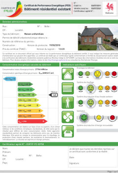Certificat Région Wallonne exemple Beexime